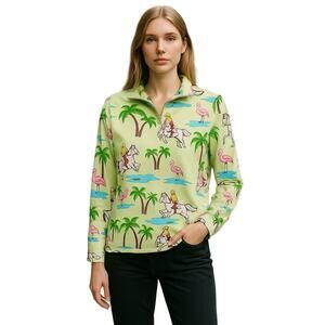 ATE Jumper Palm Tree Flamingo Green Blue Equestrian Horse Riding Sun Shirt Top M